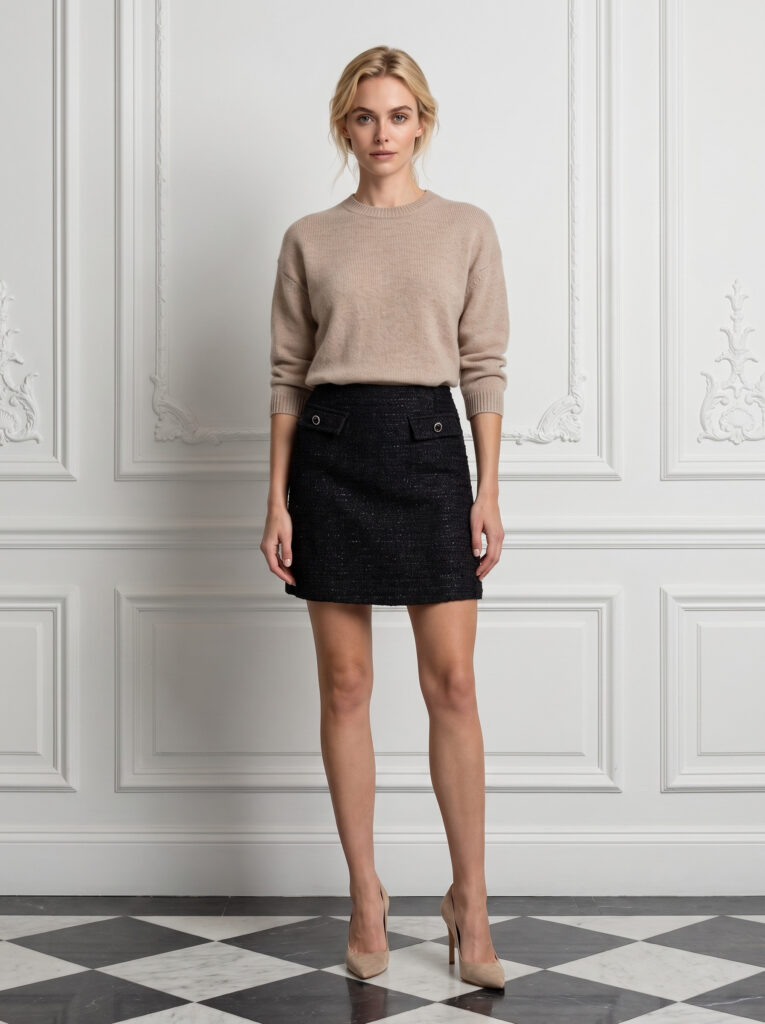 Caroline tweed skirt black
