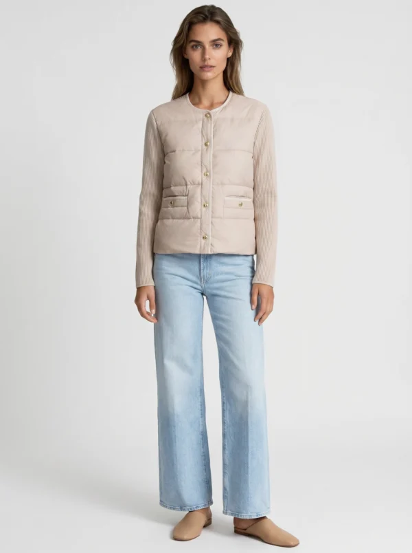 Nova down-paneled knitted jacket beige