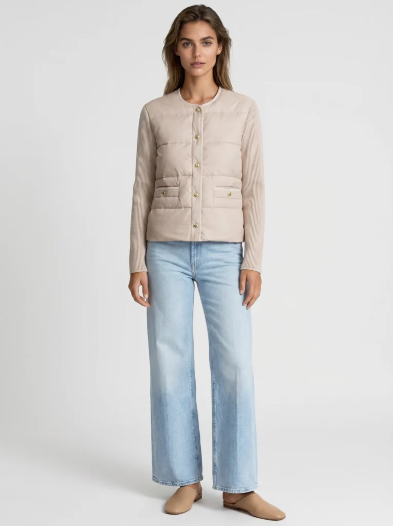 Nova down-paneled knitted jacket beige