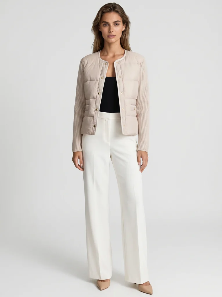Nova down-paneled knitted jacket beige