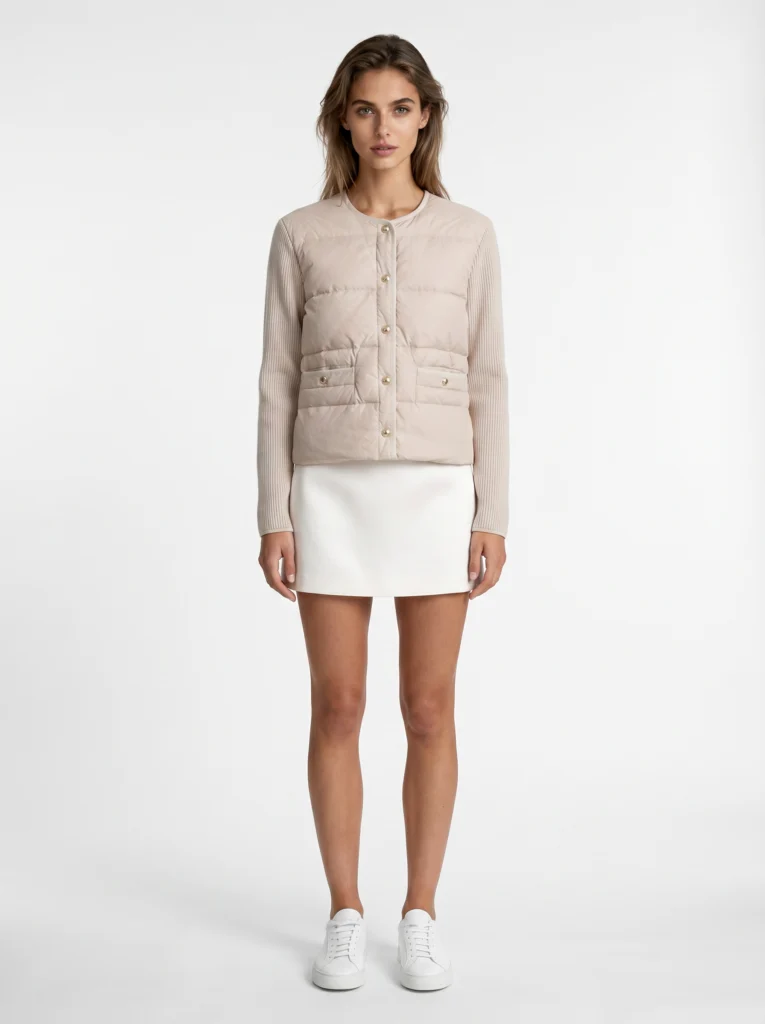 Nova down-paneled knitted jacket beige
